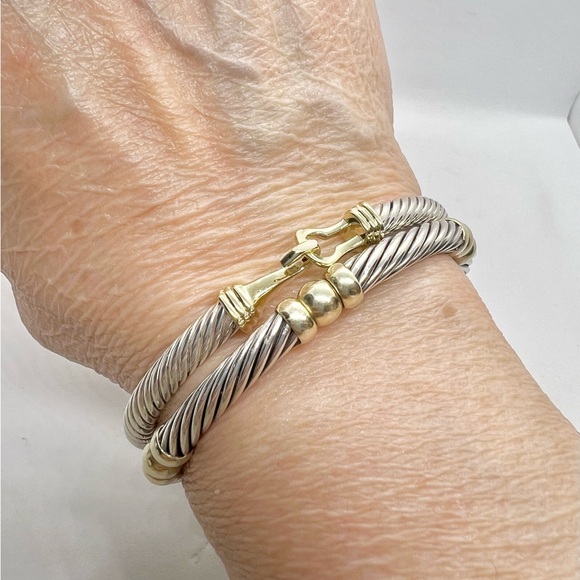David Yurman Sterling Silver 14k Buckle Classic Cable Bracelet - Picture 11 of 13